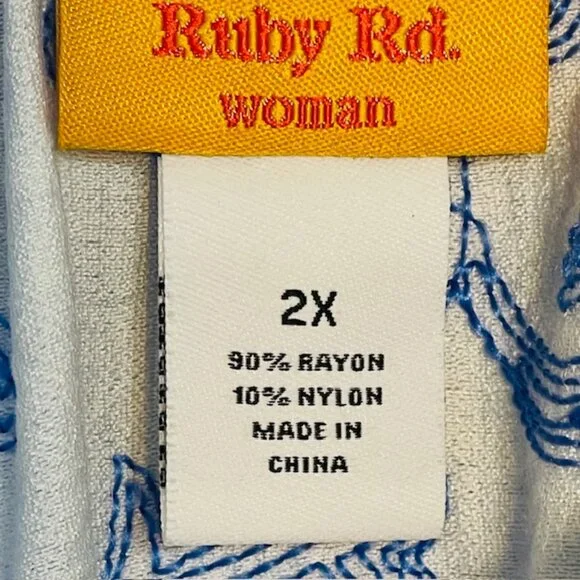 Ruby Rd. Embroidered Blouse Blue & White Chinoiserie Style Casual Dressy Plus 2X - Picture 10 of 11